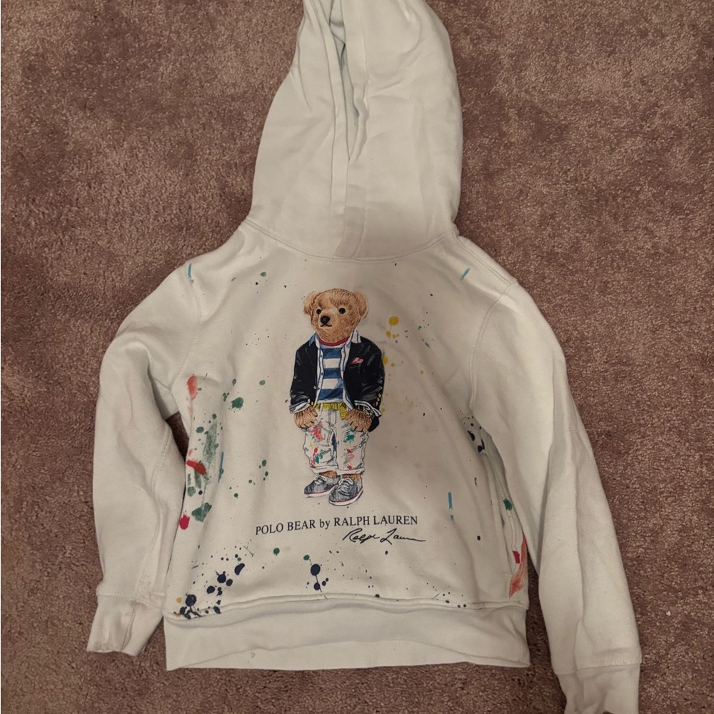 Ralph Lauren Kids White Hoodie with Polo Bear Print